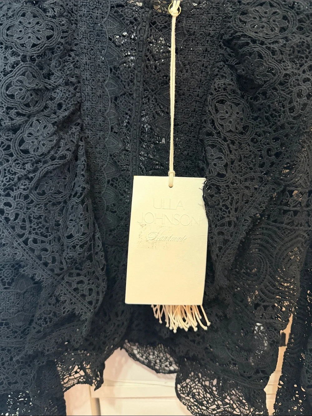 NWT Ulla Johnson Women's Black Eloise Puff Sleeve Lace Silk Blouse $650
